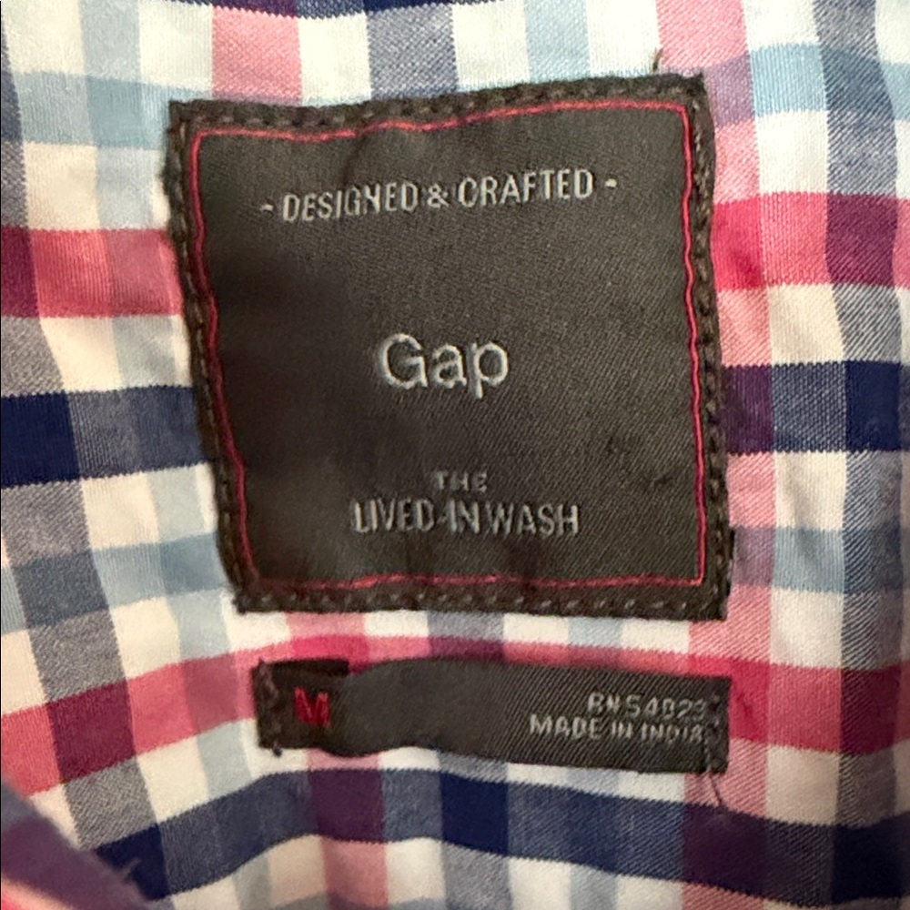GAP Men's Casual Plaid Shirt - Pink, Blue, and White - Picture 3 of 6